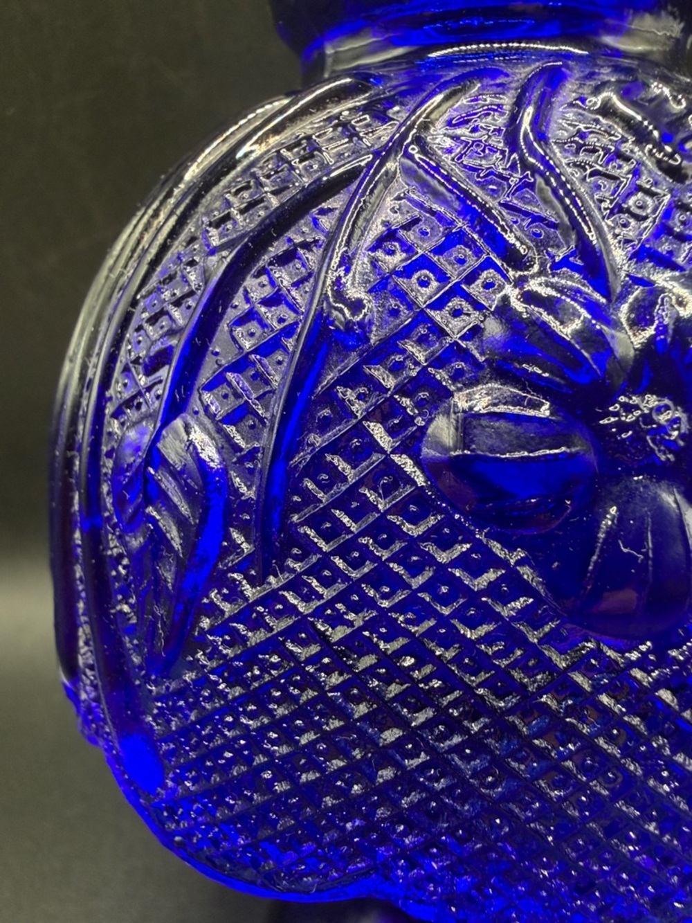 Vintage Cobalt Floral Glass Pedestal Fairy Light Fairy Lamp Candle Holder Decor - Picture 7 of 17